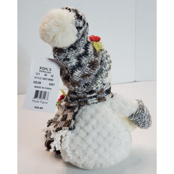 Gerson Kohl's 12" Grey Snowman Plush Figure With Knit Hat & Scarf Button Legs - Picture 4 of 9